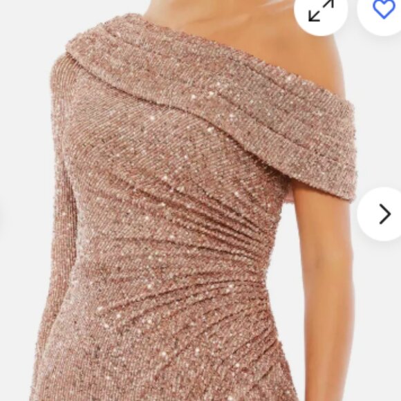 MAC DUGGAL 26571 SEQUINED DROP SHOULDER FAUX WRAP COPPER GOWN sz 4 - Picture 3 of 7